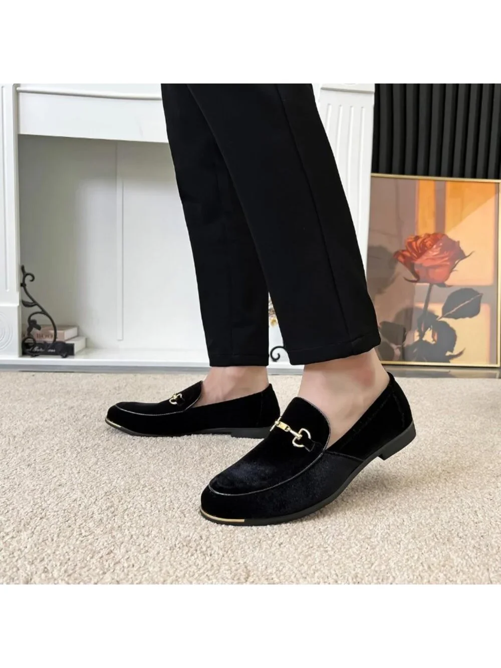 Luxury Velvet Embroidery Suede Loafers for Men - Dress Shoes for Party